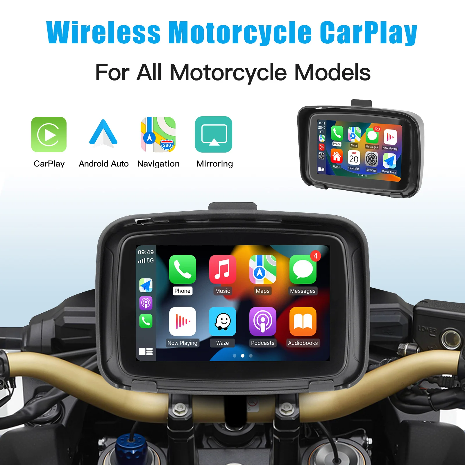 Carabc 5 Zoll tragbare GPS Navigation Motorrad wasserdicht Apple Carplay Display Motorrad drahtlose Android Auto IPX7 GPS Scre