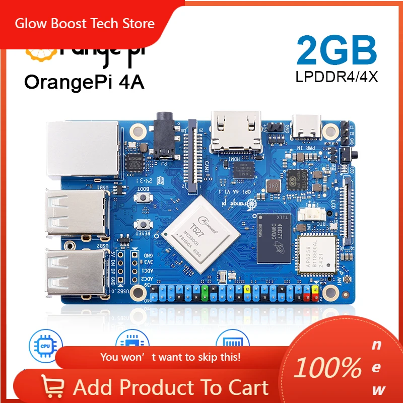 

NYOrange Pi 4A 2GB RAM Allwinner Mini PC WiFi+BT5.0 BLE M2 NVMe SSD 2TOPS NPU Single Board Computer Run Ubuntu Debian Android13