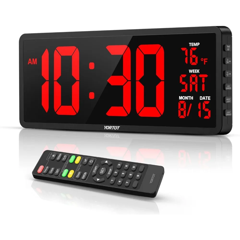 

16" Digital Wall Clock Gym Timer with 7 Colors Light & Remote Control - Larger LED Display with Indoor Temperature