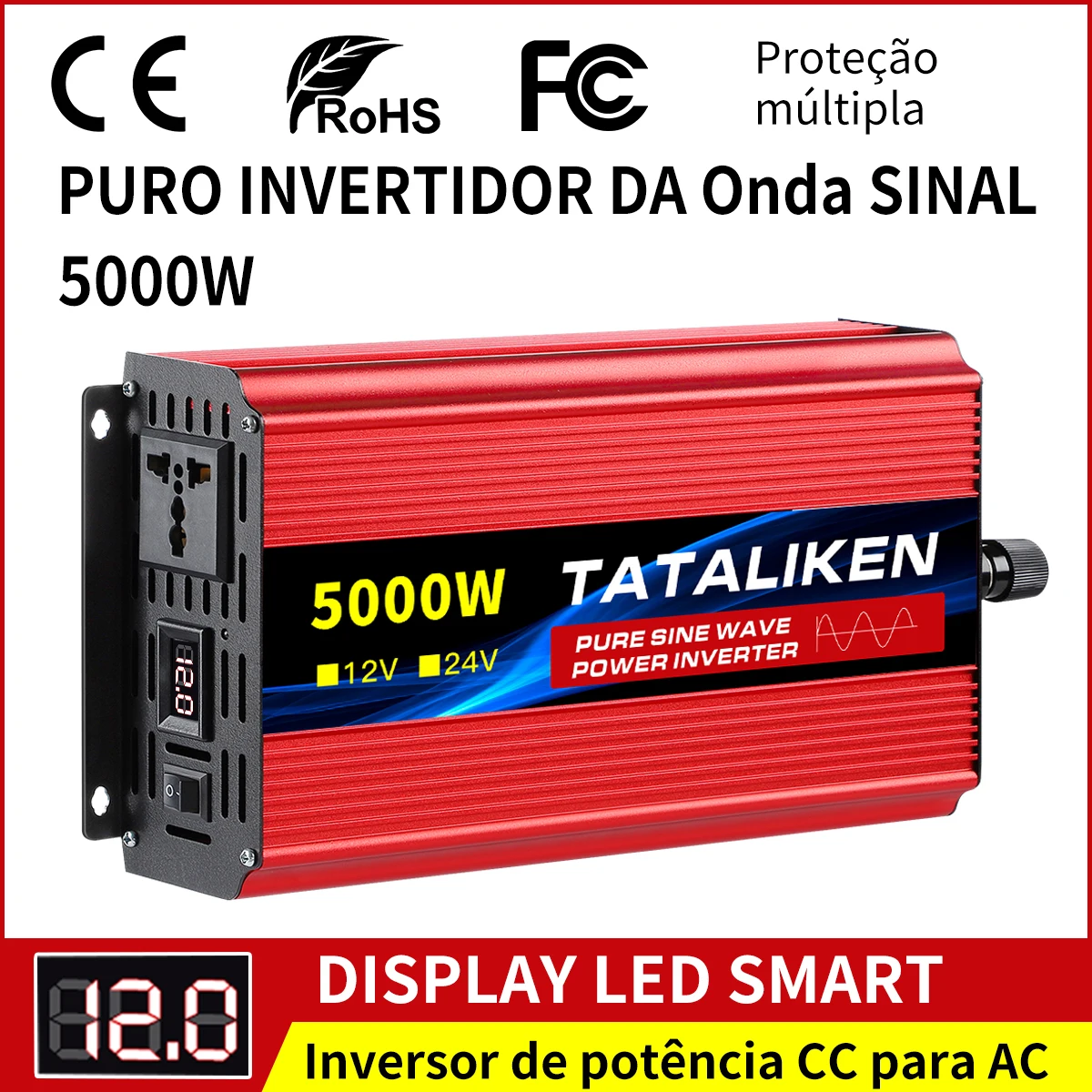 Inversor de onda senoidal pura 12v para 220v 1600w 2500w 3500w 4500w conversor de tensão dc para ac 12 220 fonte de alimentação para mini carro