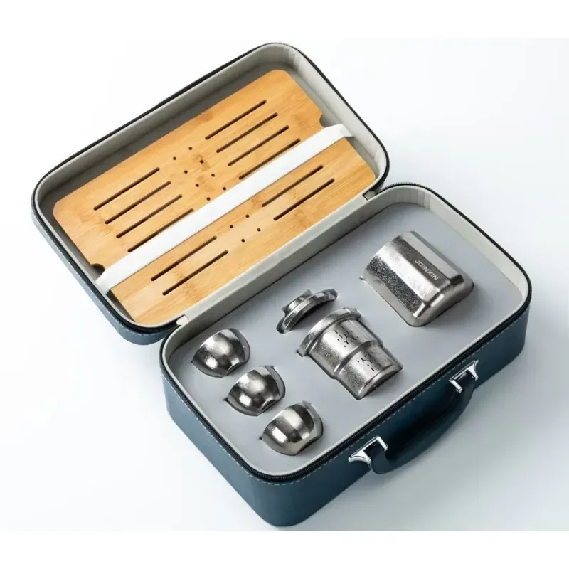 480ml Pure Titanium Teapot and Cup Set Portable Travel Tea Ware Gift Box Chinese Style High End Business Present for Men
