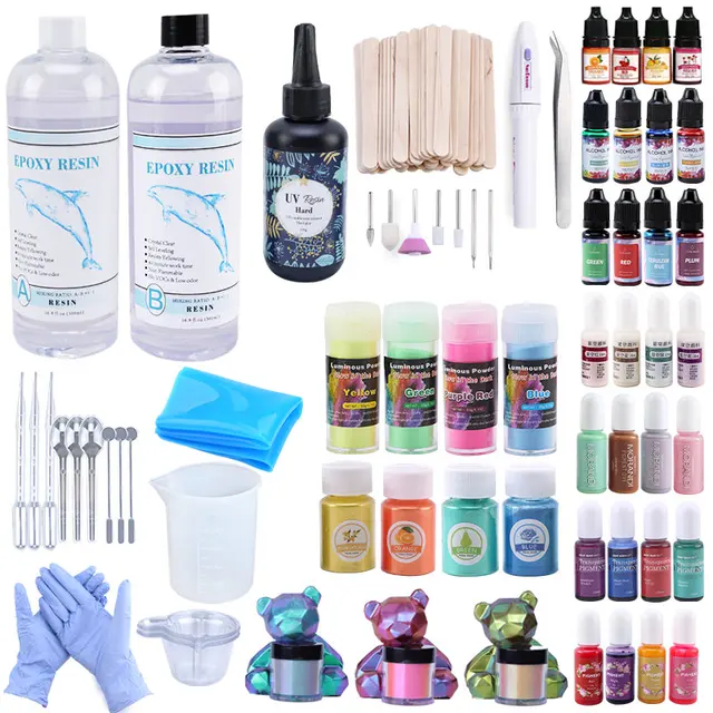 Materiały do ​​żywicy epoksydowej zestaw pigmentów żywicznych płynny barwnik barwnik w proszku materiał wypełniający do rzemiosła artystycznego DIY akcesoria do wyrobu biżuterii