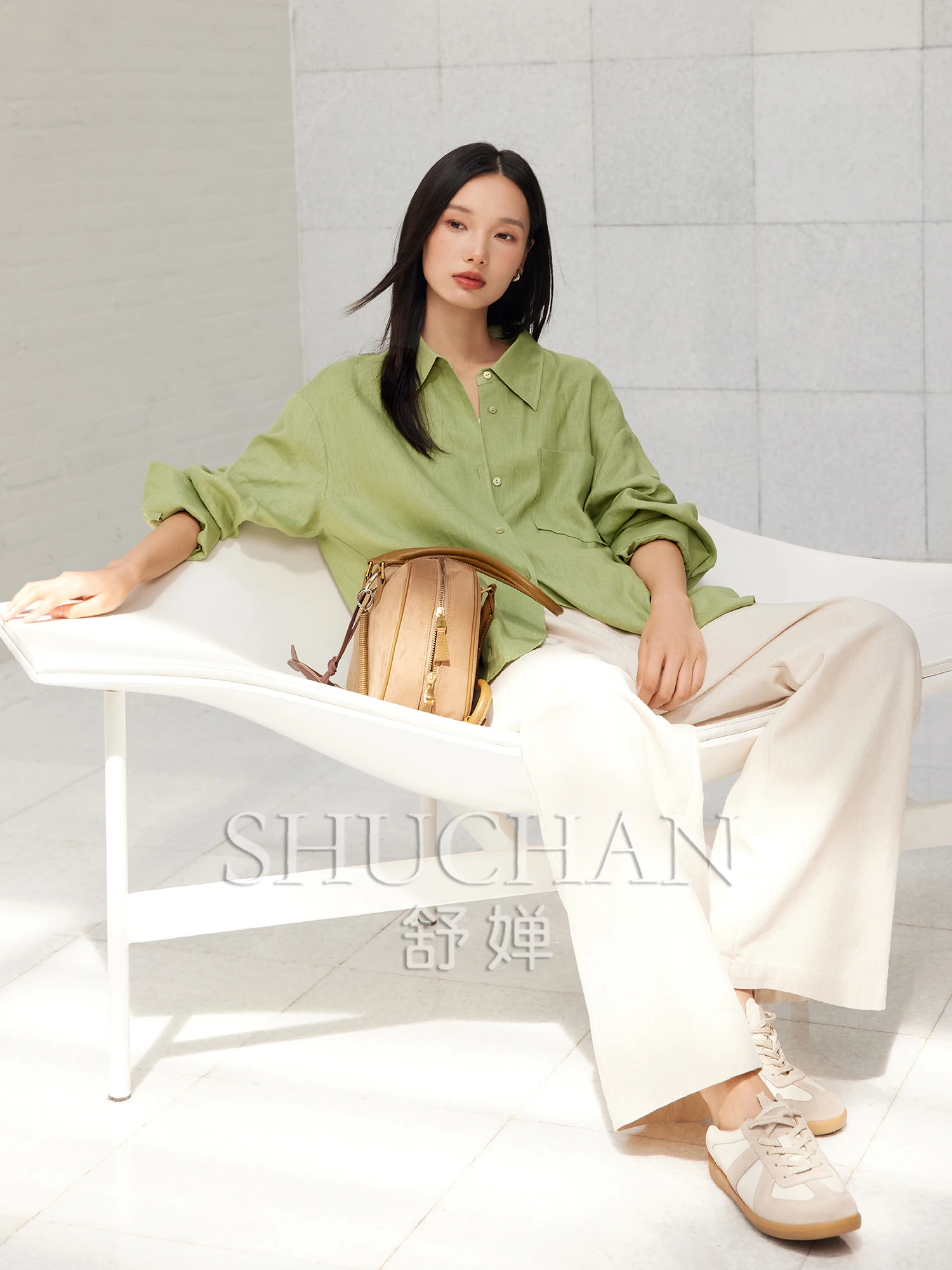 

Good Quality 25 Autumn Comfortable 1OO% Natural Linen, Versatile Single Side Patch Pocket Lapel Shirt Women