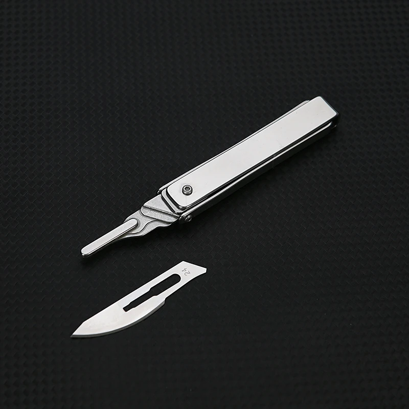 Stainless Steel Folding Knife Replaceable Blade NO 24 Scalpel Keychain Gadgets Express Box Cutter Outdoor Survival Men Gift