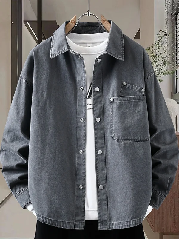 

Men's Long Sve irt Sle Color Jaet Casual Versatile Haome Workwear Spring Autumn New Arrival Stand Fit Co...