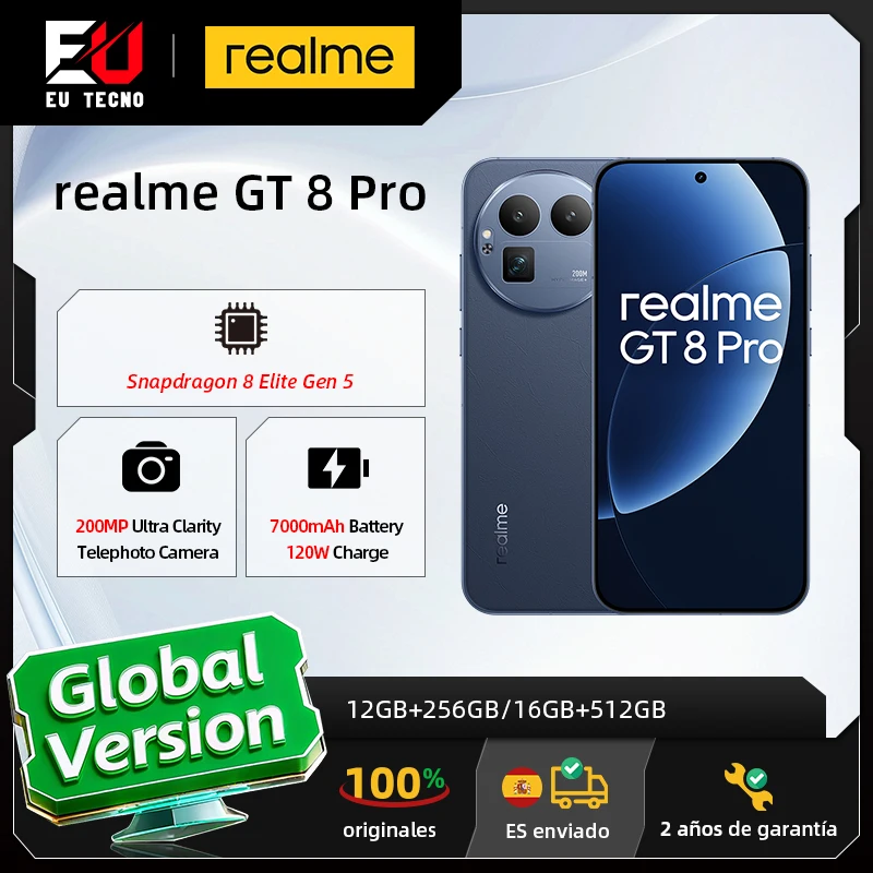 Version mondiale realme GT 8 Pro 5G Smartphone Snapdragon 8 Elite Gen 5 CPU 200MP téléobjectif Ultra clarté 7000mAh batterie 1