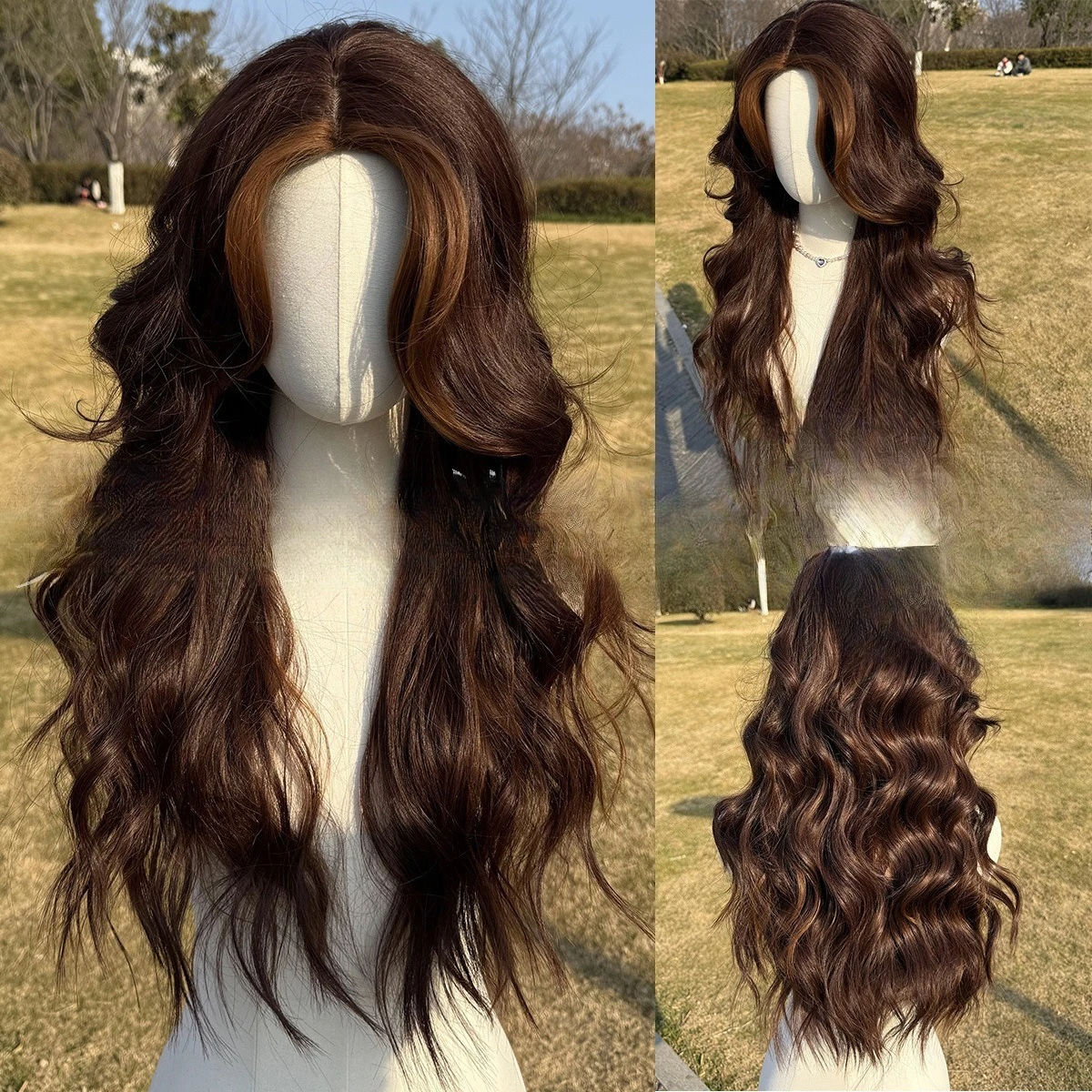 

South East Asia Europe and America Fashion New Brown Highlights Women's Daily Big Wave Natural Wig