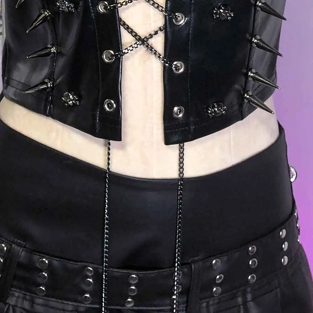 Carro armato gotico E-Girls borchiato rivetto fai da te Goth Harajuku Grunge Y2K TOP Eco Punk Rock teschio alla moda fatto a mano Kawaii anni '90 Teen Emo