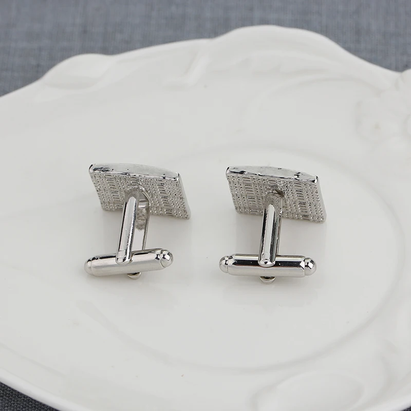 أزرار أكمام رجالي بتصميم شبكي مخطط باللون الأسود المضحك وزر أكمام على شكل مربع #5