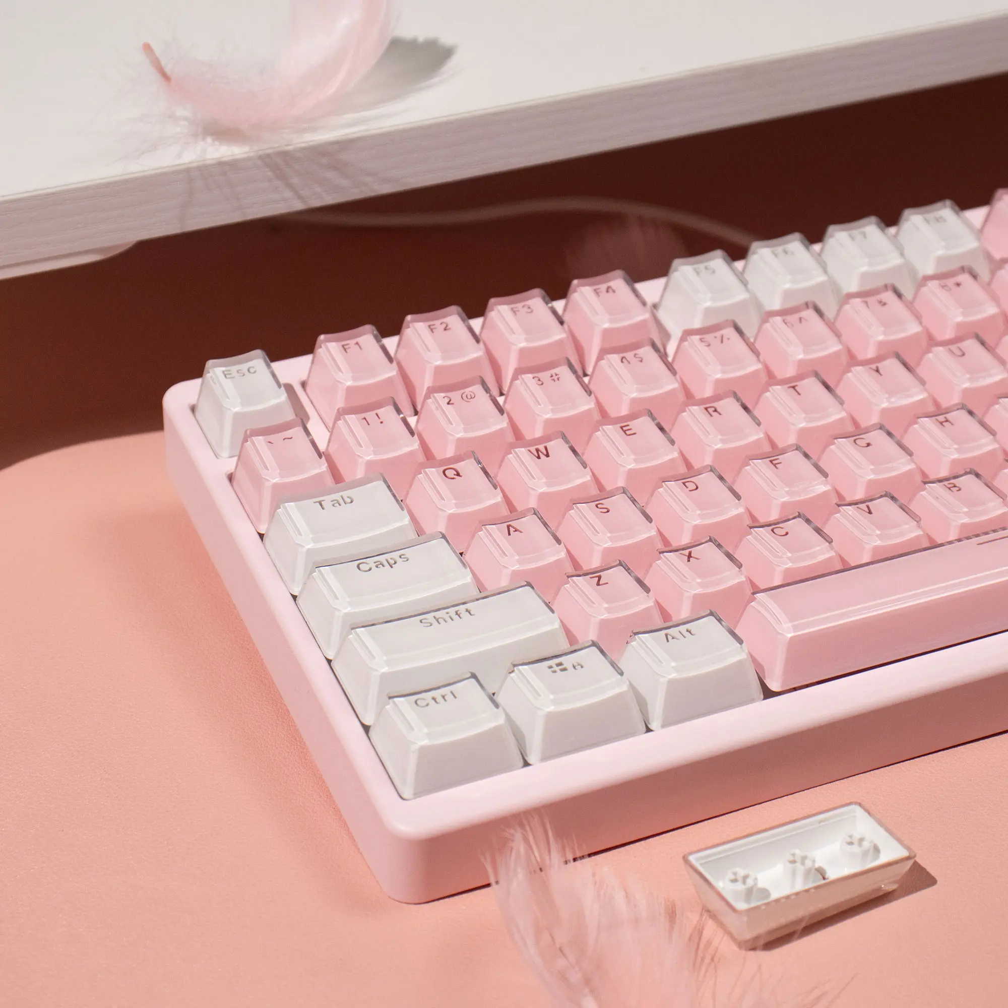 104 keys Jelly Round White Pink Translucent Keycaps OEM Profile Double Shot Keycaps for Cherry MX 61 68 104 Mechanical Keyboard