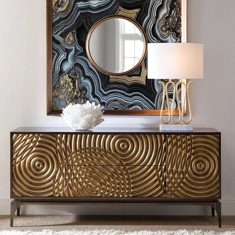 

Solid Wood TV Cabinet American Light Luxury Small Apartment Golden Hallway Storage Hall Cabinet Customization