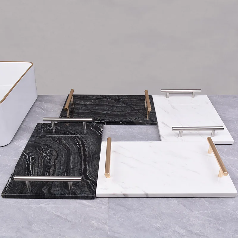 

Marble handle tray, accessory decoration trays, rectangular display tray for household bathroom storage and decoration trays