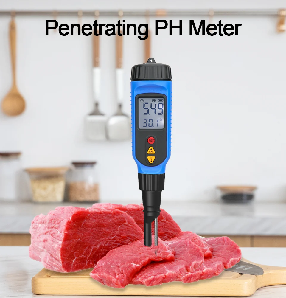 Smart Sensor PH818M Digital PH Meter Semi-solid PH Tester Temperature Tester Meat Sauce Food PH Meter 0.00~14.00PH