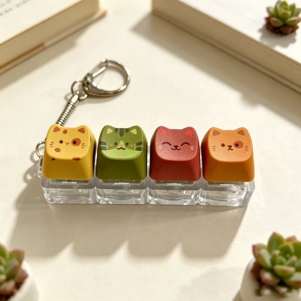 Finger Button Keycap Mechanical Keyboard Keychain Cute Cat Clicker Keyboard Fidget Keychain Relax Button Creative