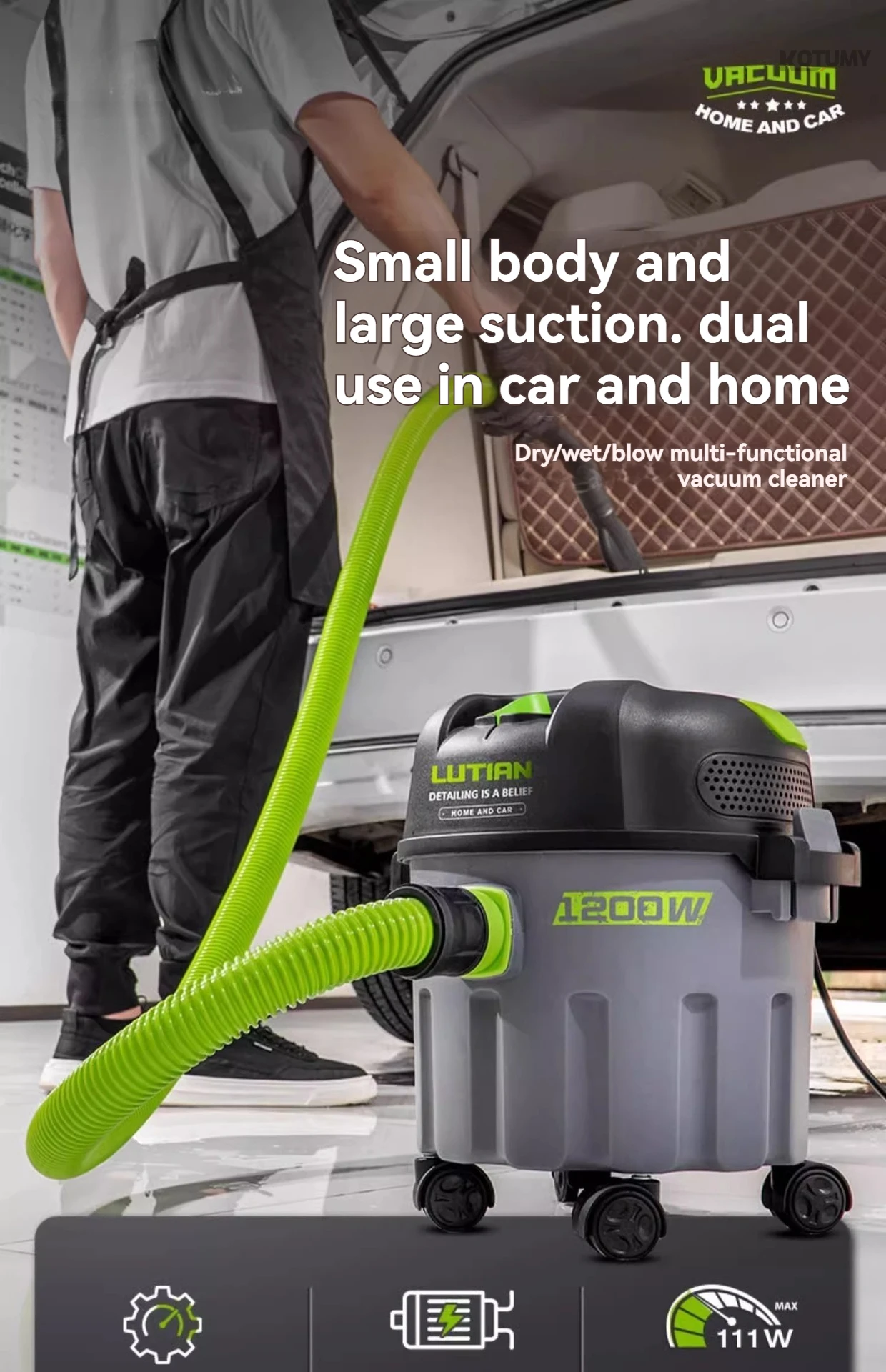 

Heavy Duty Vacuum Cleaner High Suction Industrial Commercial Vacuum for Car Washing Vehicle Interior Cleaning