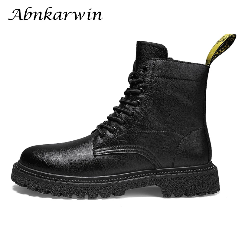 

Abnkarwin Brand Autumn Winter Men Casual Leather Boots Fashion British Style Pure Black Dropshipping