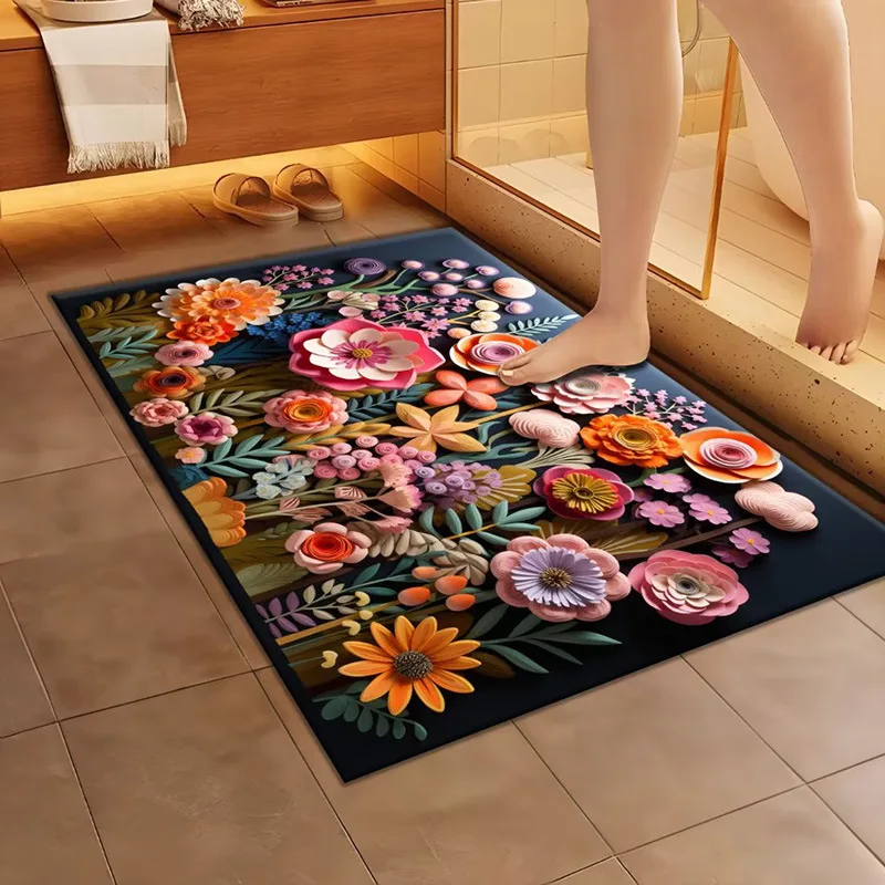 3D Diatomaceous Mud Floor Mat Bathroom Anti Slip Door Mat Absorbent Floor Mat Expanded Flower Soft Mat Household Floor Mat 2024