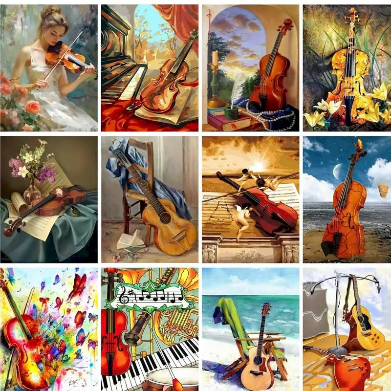 

PhotoCustom Modern Painting By Numbers Violin For Handiwork Diy Gift Canvas Painting Coloring On Number Home Decors Handpainted