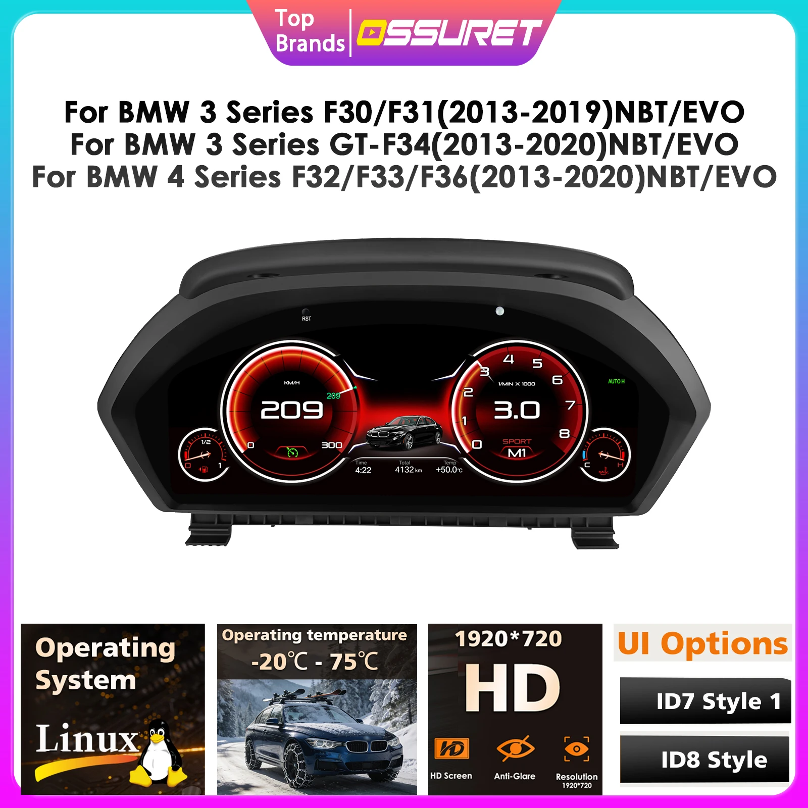 Digitales Auto-Armaturenbrett für BMW 3/4er Serie F30/F31 GT-F34 F32/F33/F36 2013-2020 NBT EVO Tachometer-Display Auto LCD-Armaturenbrett