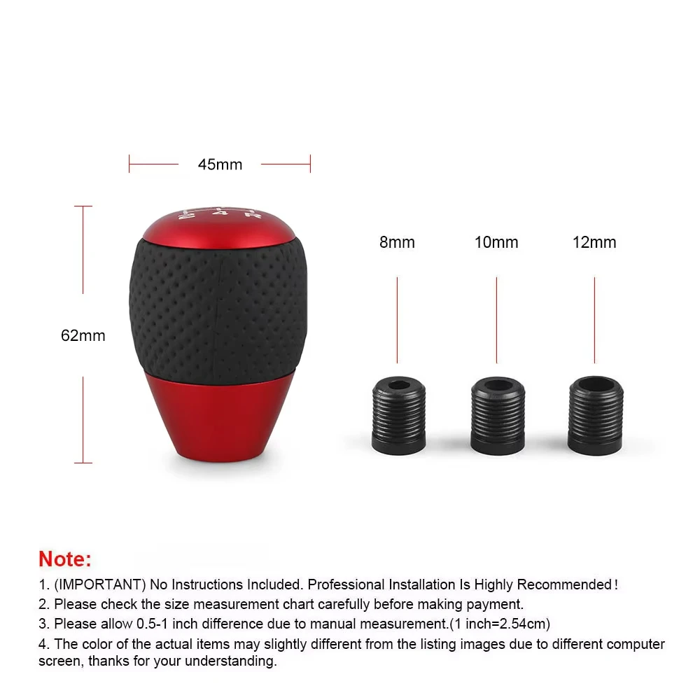 Universal Leather Aluminium Car 5 Speed Gear Shift Knob Manual Transmission Shifter Lever Handle Automobile Modification Parts