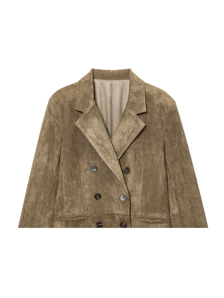 HH الإناث معاطف فضفاضة غير رسمية الصلبة بدوره إلى أسفل طوق جيوب طويلة الأكمام مزدوجة الصدر النساء الخريف سترات الموضة الجديدة