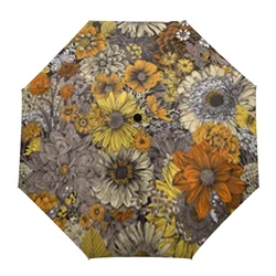 Autumn Flowers And Butterflies Automatic Umbrella Portable Folding Sunny and Rainy Umbrella Women Parasol Umbrella