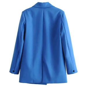 TRAF-المرأة مزدوجة الصدر بليزر طوق مسننة طويلة الأكمام أنيقة مكتب سيدة معطف خمر معاطف نسائية أنيقة قمم موضة أعلى 6 سترات أزياء كلاسيكية مبيعا - No2