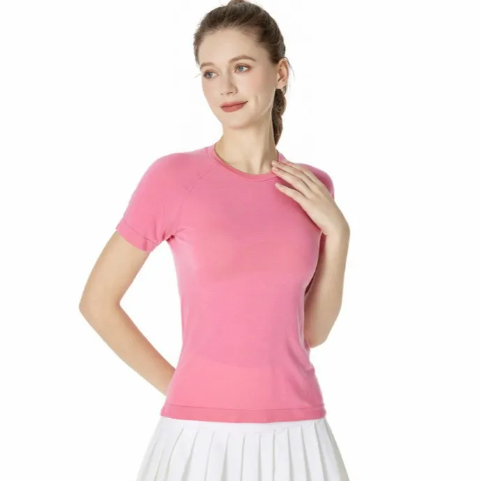 Women's Wool-Tencel Casual, Versatile, Fitness Top—Yoga, Running, Pilates, and Sports T-Shirt (Short-Sleeve)
