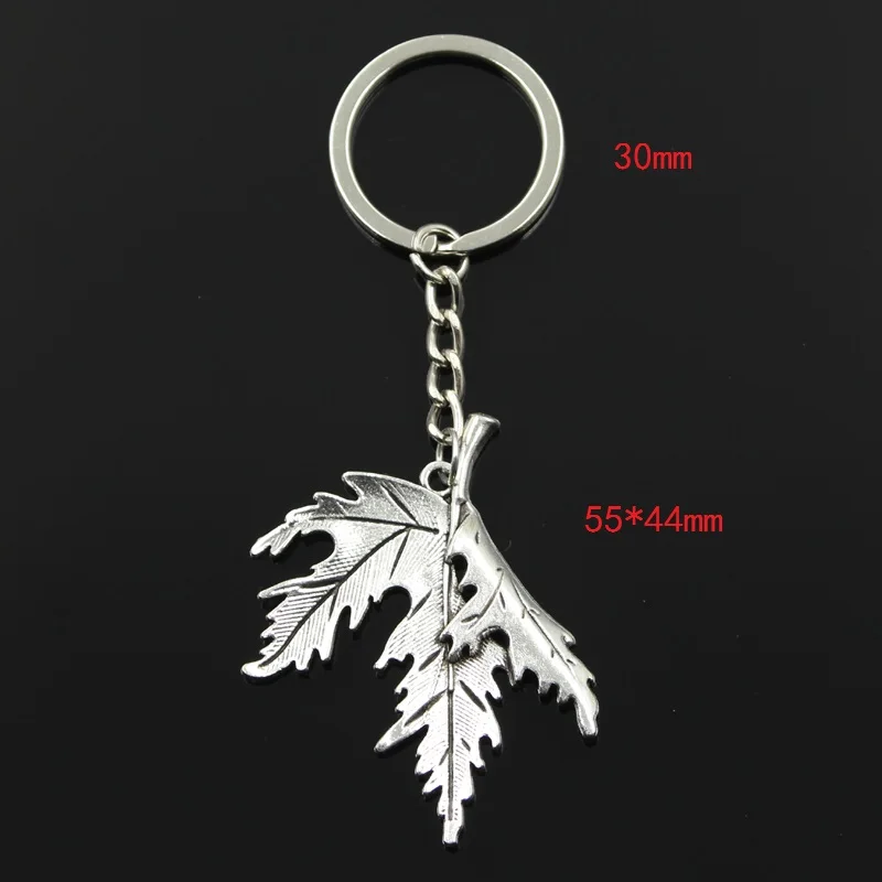 Fashion Key Ring Metal Key Chain Keychain Jewelry Antique Bronze Silver Color Plated Folding Maple Leaves Canada 55x44mm Pendant