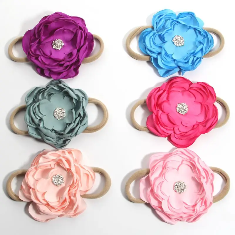 50Pcs/Lot 9.5cm Big Flower Burned Hair Flowers Headbands For Kids Girls Fabric Nylon Headband For Hair Accessories