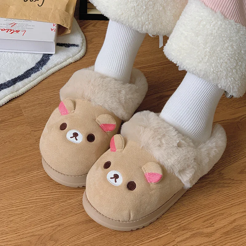 Rilakkuma نعال من القطن المرأة لطيف الشتاء في الهواء الطلق المضادة للانزلاق داخلي دافئ الفراء حذاء مع كعب حذاء قطني المنزل مريح #4