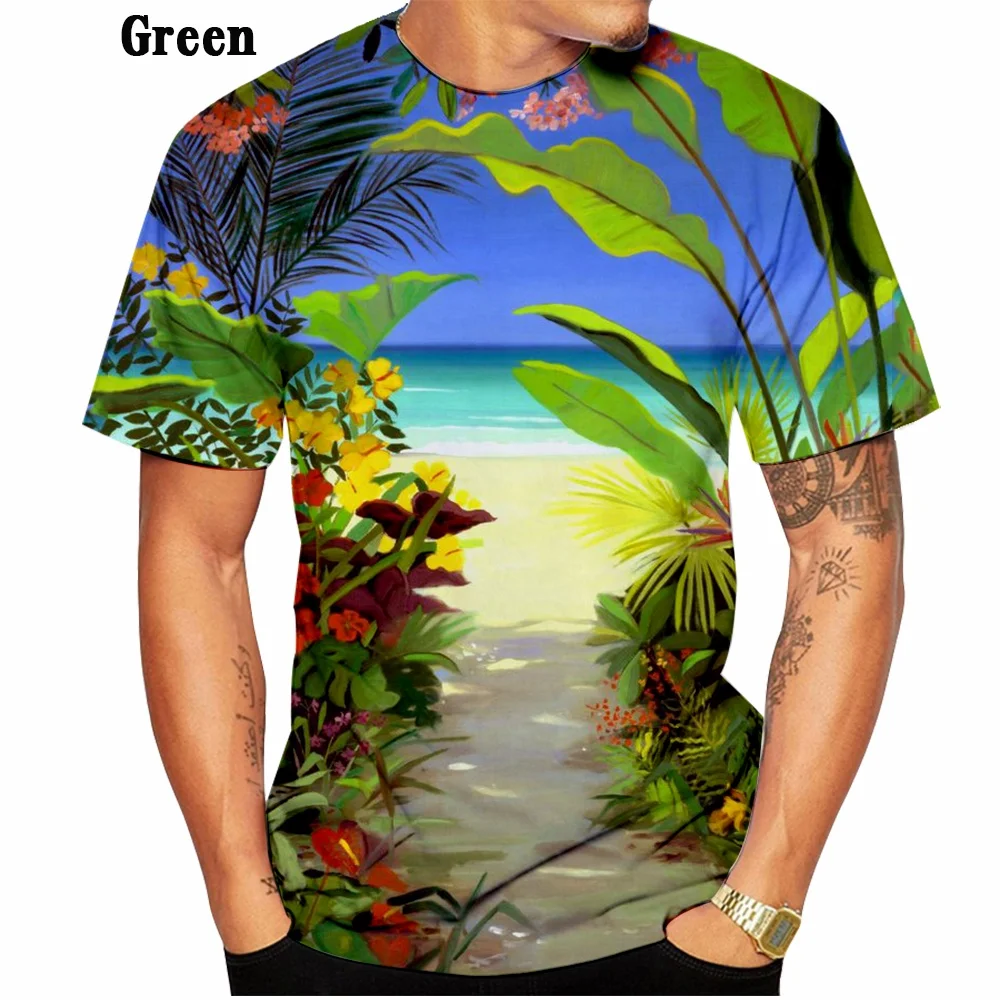 Hot Sale!Summer Women/Men\'s Couple Tops T Shirt Hawaiian 3d Print Palm Motif Unisex Top Shortsleeve T Shirt XS-5XL