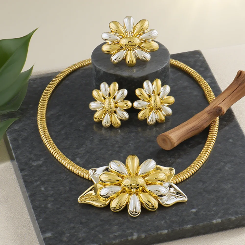 

new jewelry sets Exquisite gold plated woman set Luxury Flower Minimalist Jewelry Set For Women Jewelry Party Gift Daily Wear