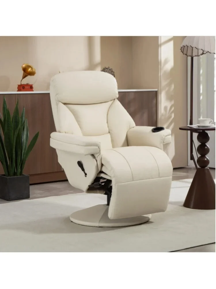 HOMCOM Relaxsessel mit Liegefunktion Fernsehsessel mit Seitentasche, Becherhalter, Ruhesessel Liegesessel TV-Sessel aus PU für Wohnzimmer Schlafzimmer Creme