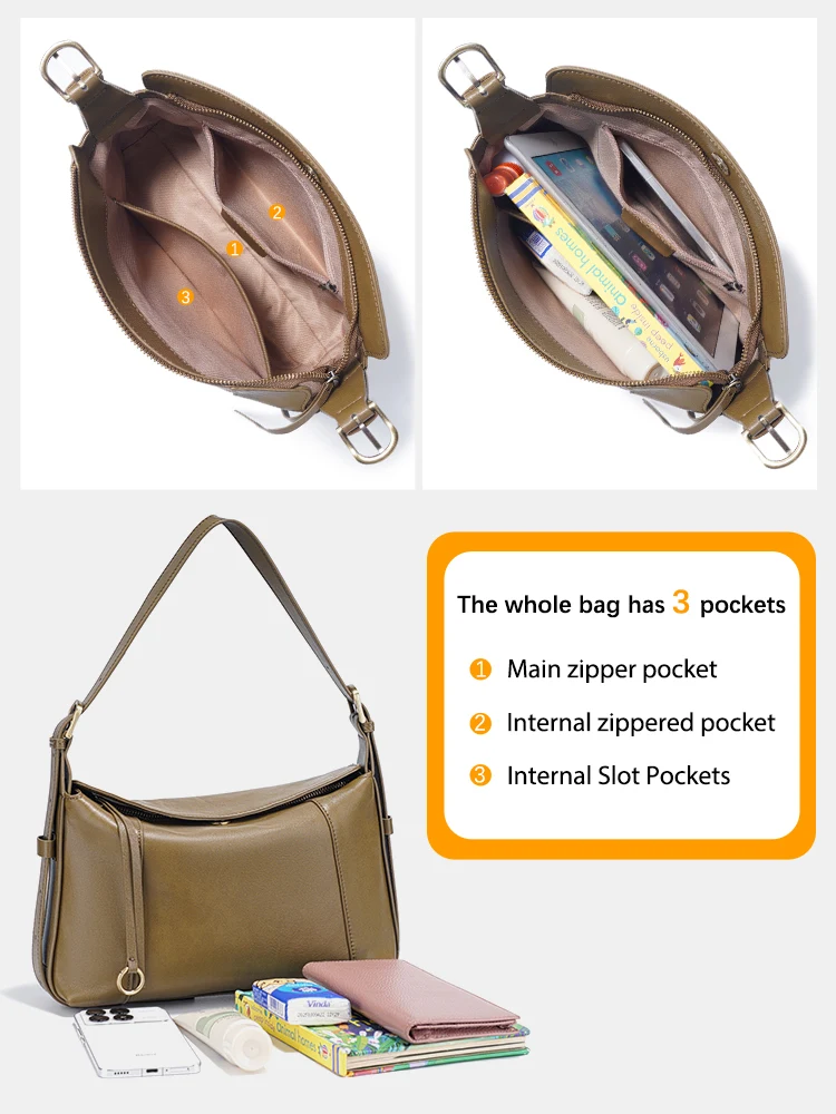 Women's Natural Leather Bag 2026 Zency Brand Simple Fashion Beige Chocolate Genuine Leather Handbag Shoulder Large Capacity