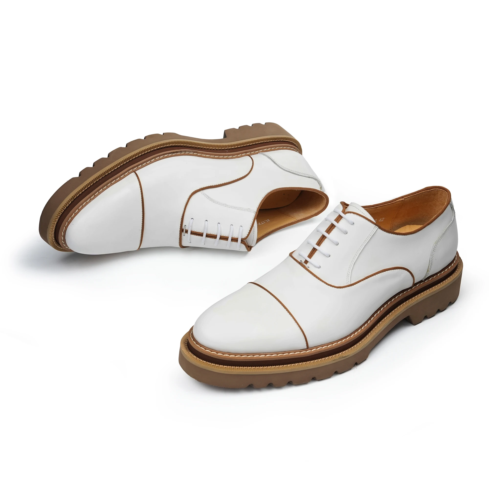 Men's Round Toe Oxford Shoes Classic Cap Toe Dress Shoes Genuine Leather Hand Burnished Business Formal Gentleman Wedding Shoes