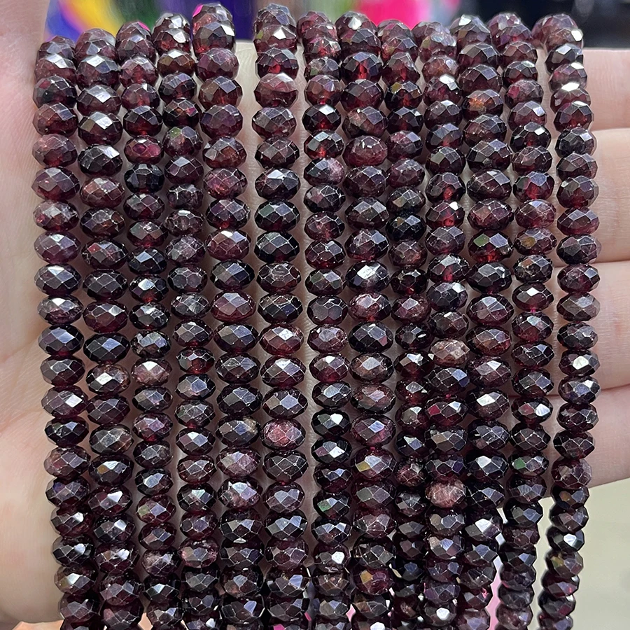 

Natural Stone Faceted Red Garnet Crystal Beads Small Section Loose Spacer for Jewelry Making DIY Necklace Bracelet 15'' 4x6mm