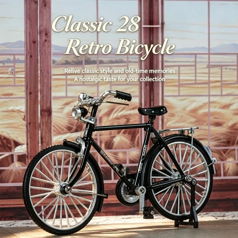 Retro 28 Bicycle Assembly Model, Nostalgic Old Style Bike Miniature, Home Tabletop Display Ornament