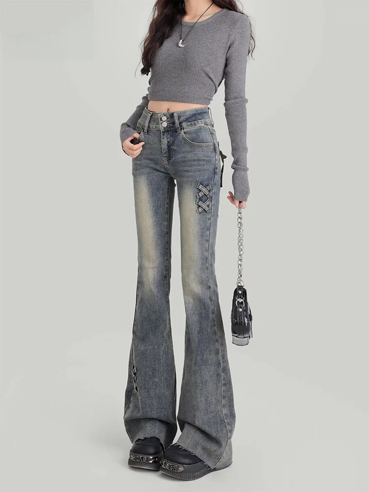 High Waist Bell Bot Jeans Women's Thin Straight Leg Jeans Summer Casual Wear Resistant Denim Fabric Micro Flared Trousers