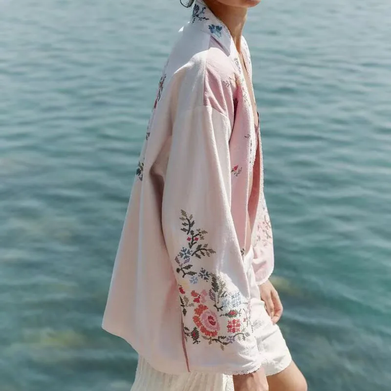 Nouveau femmes décontracté Faion coton brodé Long irt automne 2025 trajet Sle coupe ample régulière Sve longueur longue