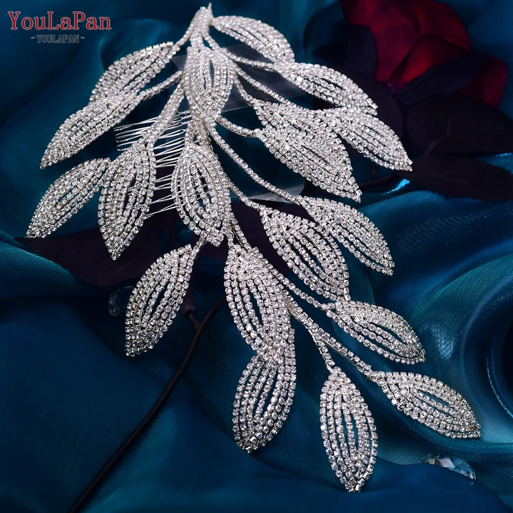 YouLaPan HP452 Bridal Tiara with Comb Leaf Wedding Hair Headwear Bride Hair Accessorie Trendy Crystal Women Headdress for Party