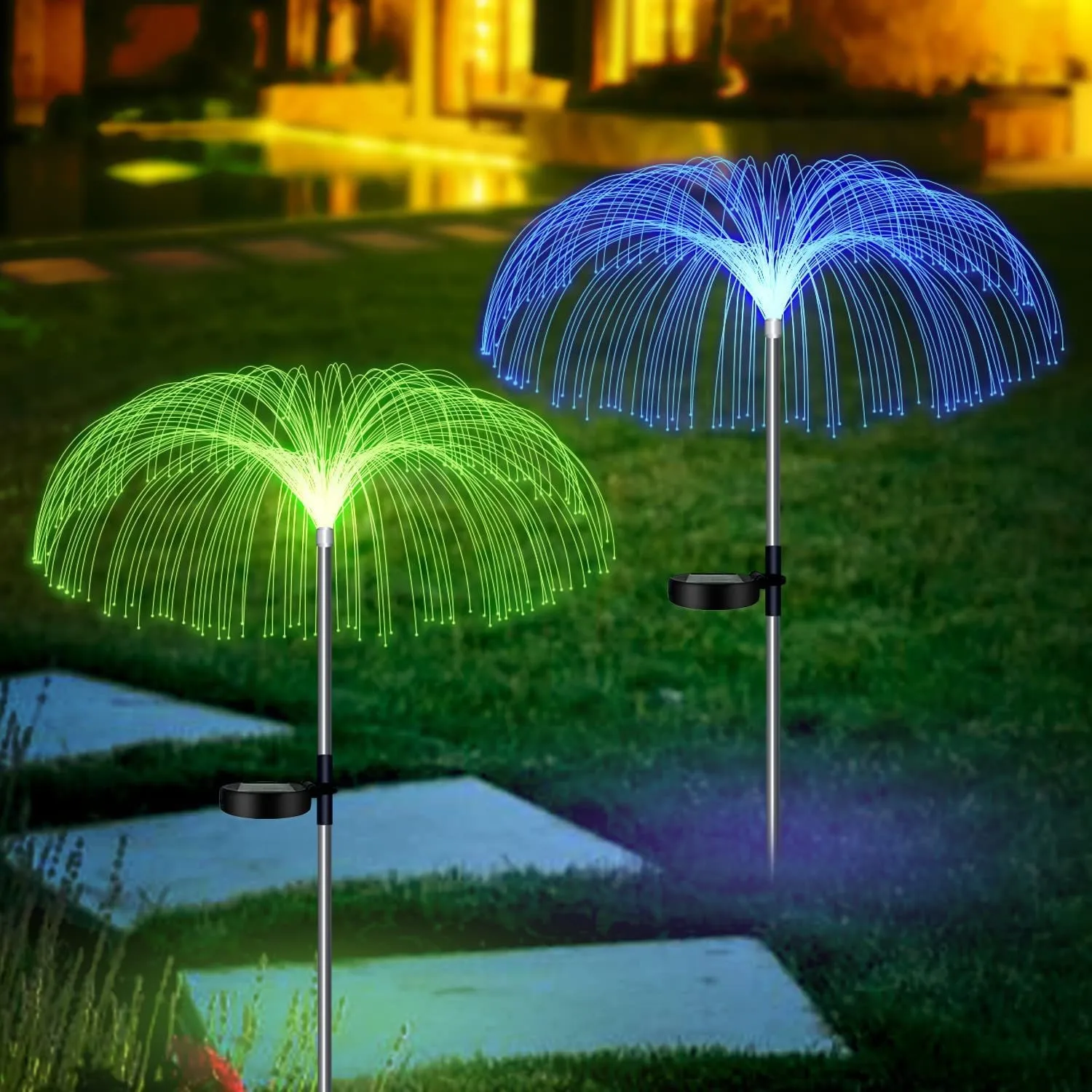 Solar Lawn Lamp RGB Color Changing Solar Jellyfish Lamp Fireworks Atmosphere Lights Outdoor Yard Garden Decor Fiber Optic Lamp