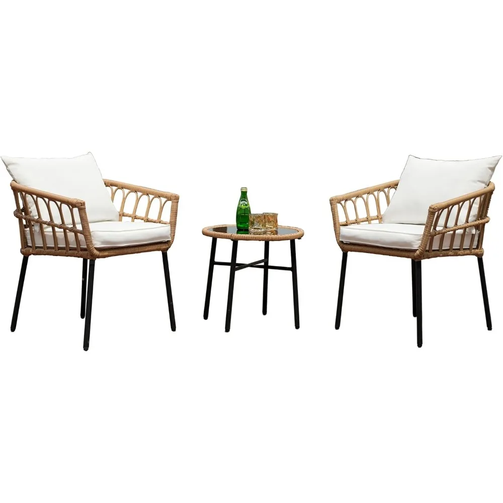 

Homsido 3-Piece Outdoor Rattan Patio Furniture Set, Bohemian Simple Wicker Patio Chair Conversation Indoor Sets