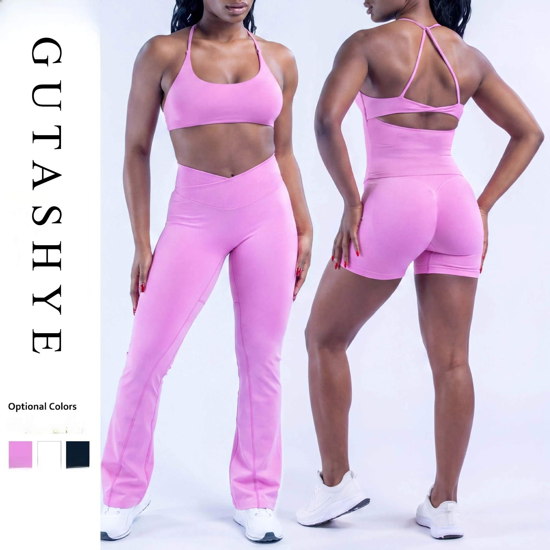 Seamless Open Back Yoga Suit Women Shockproof Gathering Support Quick Dry Gym Fitness Outdoor Running Sports Tracksuit