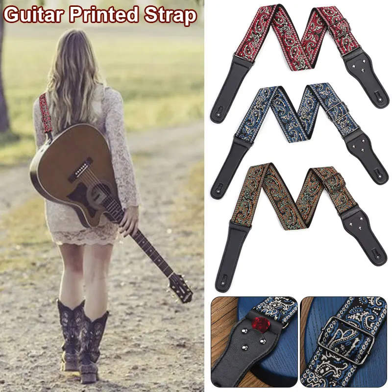 

Adjustable Guitar Strap Vintage Pure Cotton National Style Props for Guitar Bass Crossbody Strap Accessories Protect Instrument