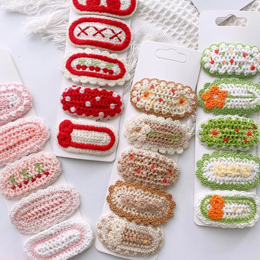 

Детские заколки для волос с боковыми прядями, вязаные крючком, из шерсти, ручной работы, BB-заколки, для подарка, для офиса и работы