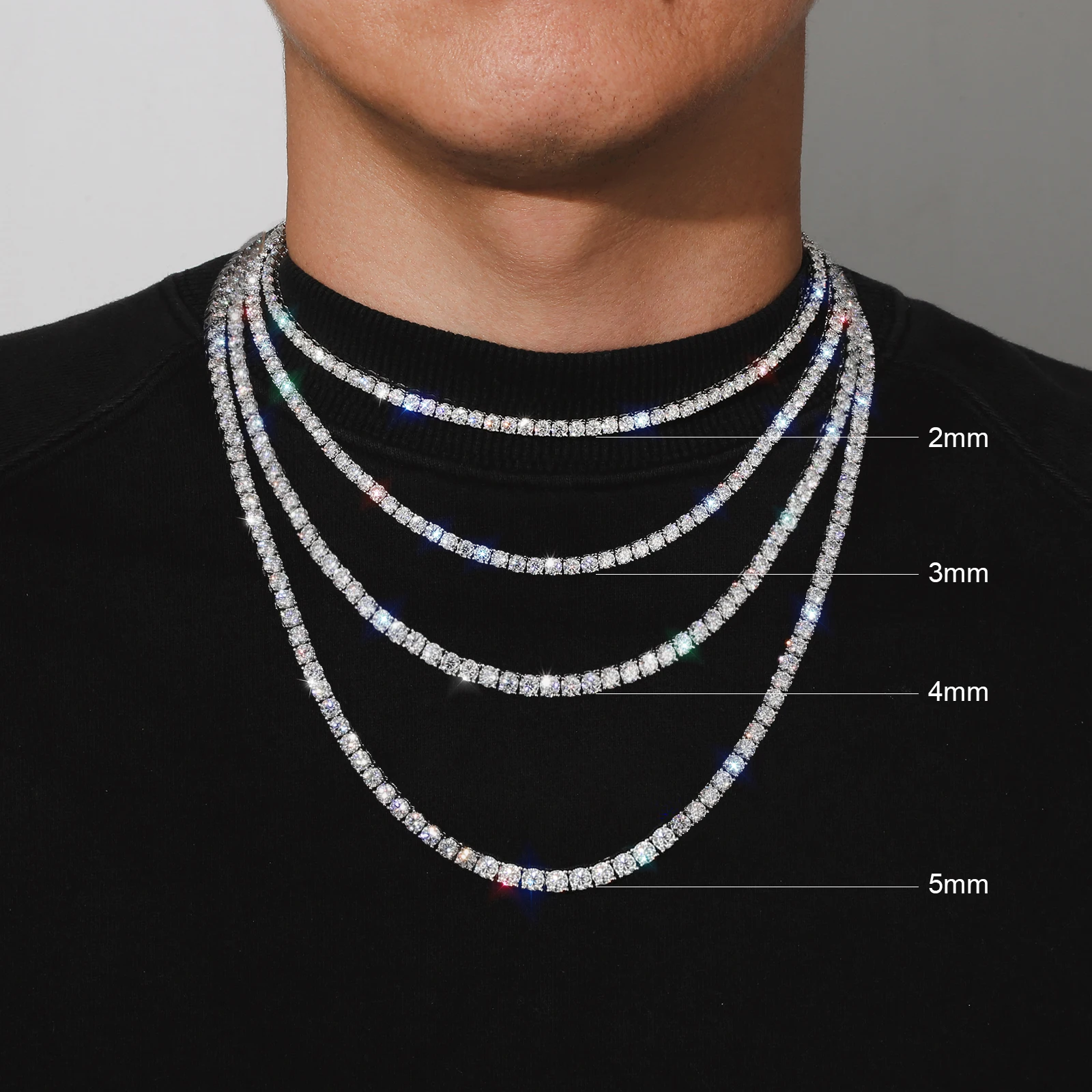 Sparkling Moissanite Tennis Necklace 14K/18K Gold Plated Wedding Jewelry Men Women Custom 925 Sterling Silver Tennis Chain，