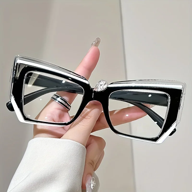 Vintage Cat Eye Oversized Reading Glasses With Geometric Frame,  1.0~ 4.0 Magnification, Clear PC Lens