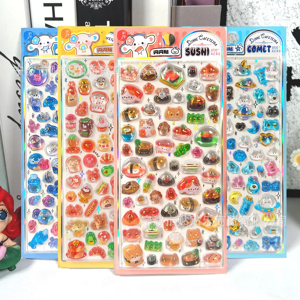 1 Uds. Pegatina en relieve 3D de comida de dibujos animados divertida a la moda, pegatina de cristal de Sushi Kawaii, pegatinas de papelería para diario Diy, regalo al por mayor para