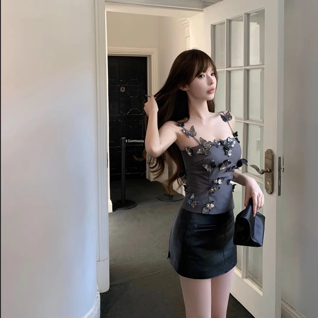 

customized women's adult fashion clothing three-dimensional butterfly off shoulder slim fit waist hugging short suspender dress